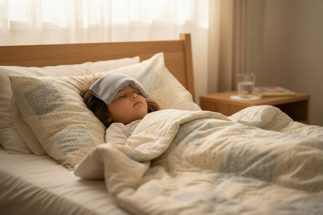 child with fever in bed